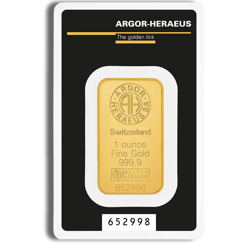 1 oz Suisse Gold Bar - Argor-Heraeus .9999 Fine Gold with Assay Certification